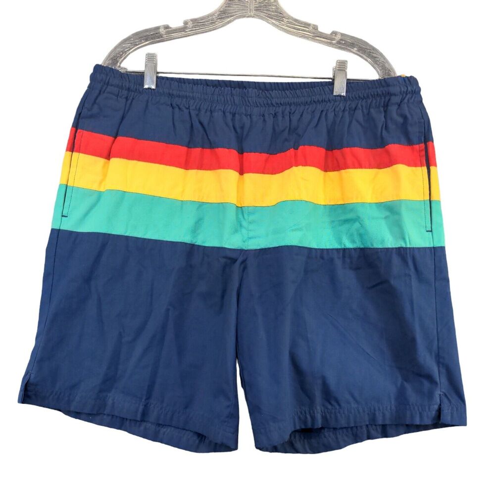 H. Valentino Beach Club Collection Men's Swim Trunks Blue L Striped Drawstring